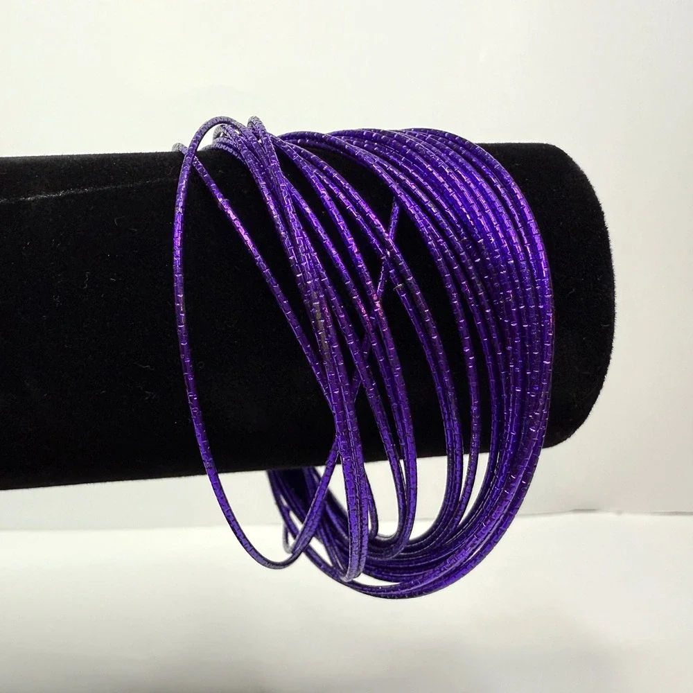 Purple Metallic Multi Link Bangle Bracelets Stackable Fashion Jewelry Size 7.5